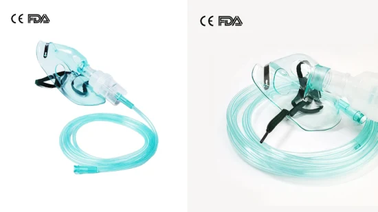 Sauerstoff-Vernebler-Maske, medizinische Einweg-Sauerstoff-Vernebler-Gesichtsmaske mit Sauerstoffschlauch mit CE, FDA, grünes Vernebler-Set, Vernebler-Set